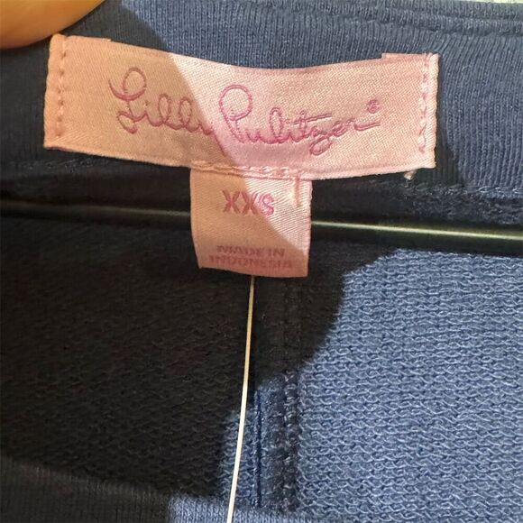 NWT Lilly Pulitzer Navy Mini Dress XXS Gold Button Shoulder Pockets Preppy Work - Picture 7 of 9